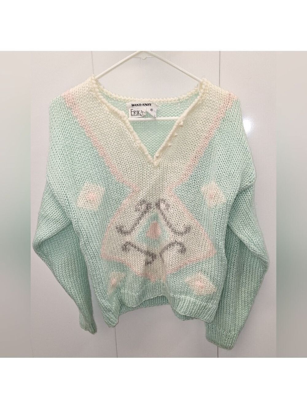 Erika Pastel Handknit Sweater Medium 90s